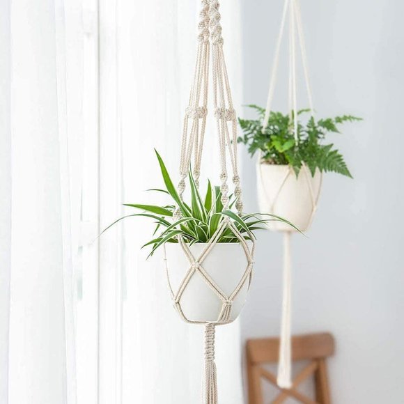 Urban Outfitters Set of 3 Indoor Boho Macrame Plant Hangers Wall Hanging Planter - Picture 5 of 9